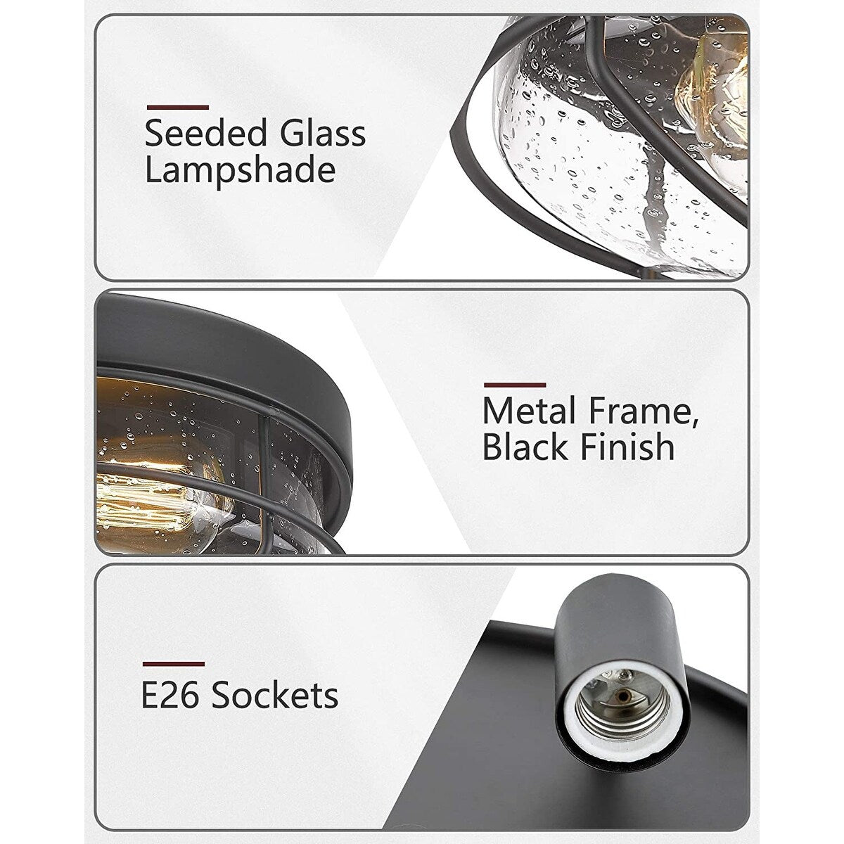 Industrial light fixtures ceiling 2 light glass flush mount