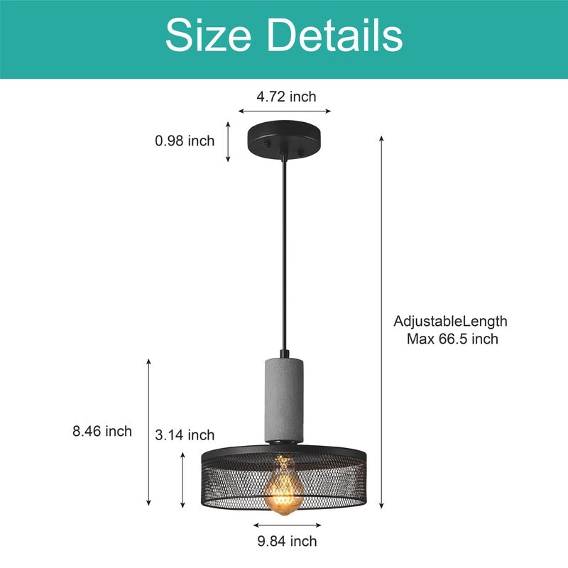 Industrial lightning fixture black pendant light concrete, metal bedroom light