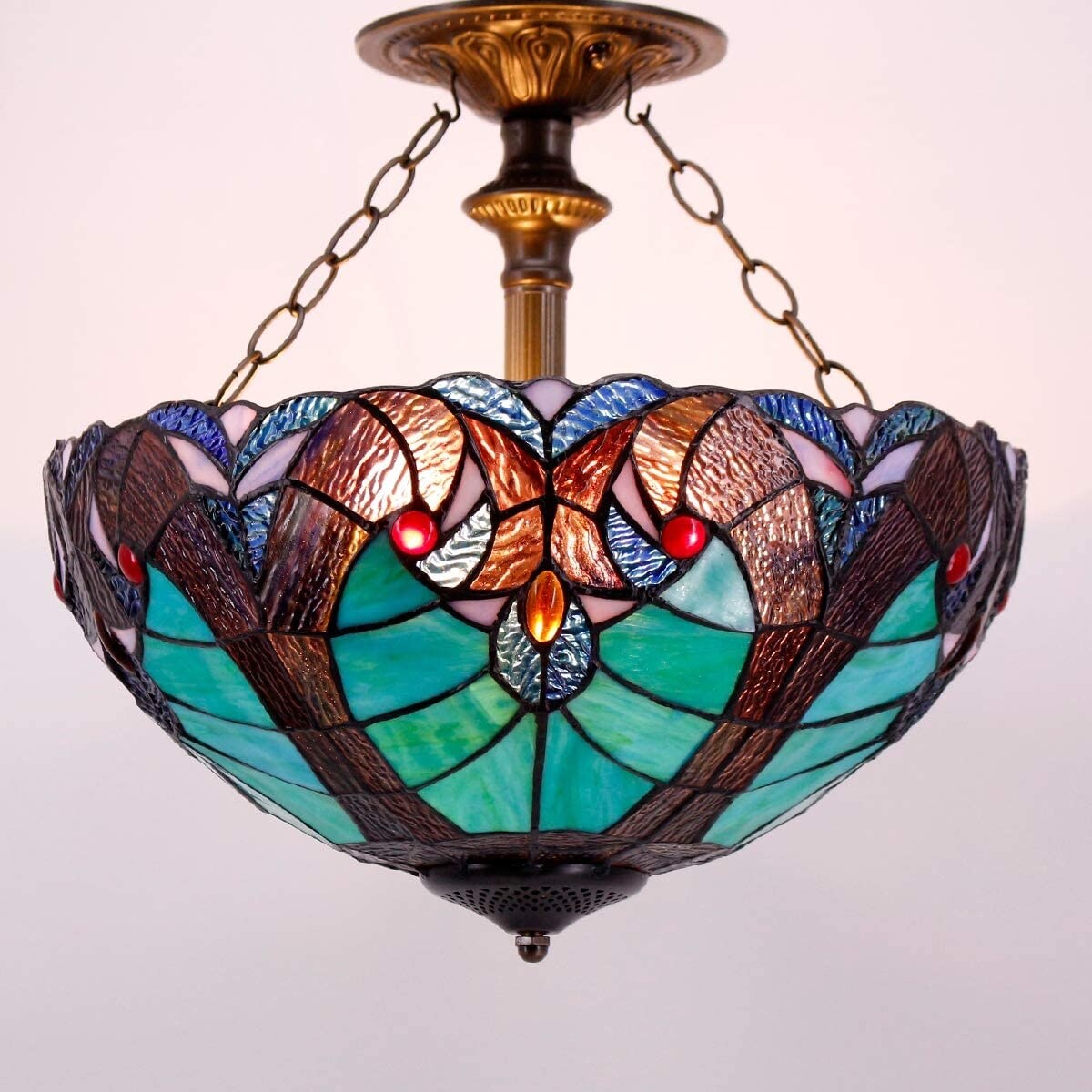 Industrial tiffany ceiling light fixture multi color semi flush mount lamp