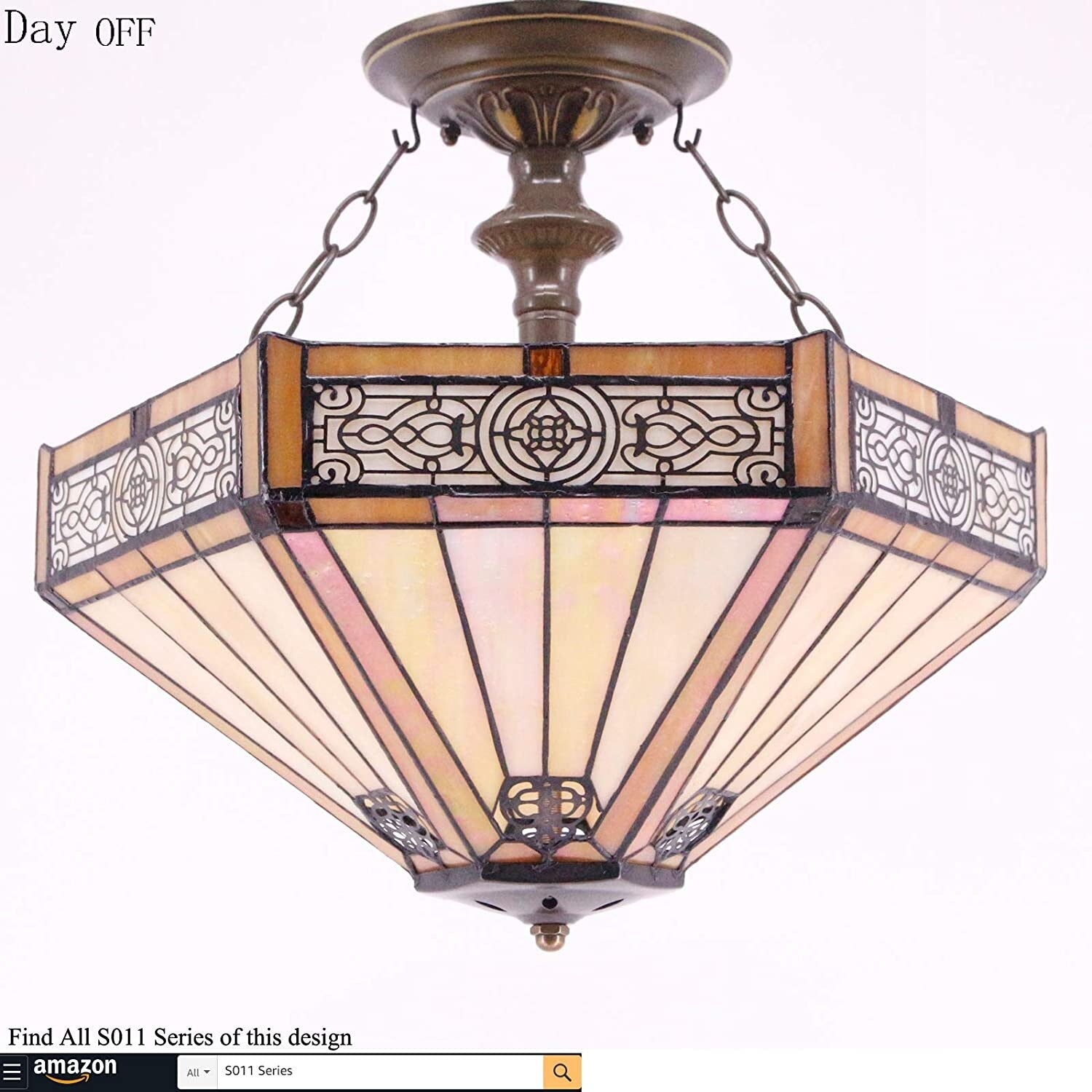 Industrial tiffany ceiling light fixture vintage semi flush mount lamp