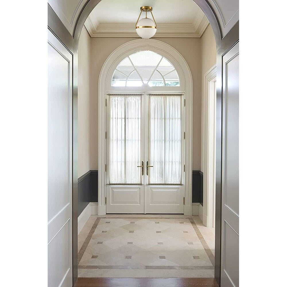 Modern globe semi flush mount ceiling light pendant white opal glass hanging light