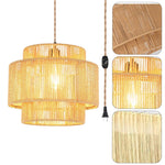 Plug in cord hanging lights natural light fixture rattan, wicker, bamboo kitchen pendant light