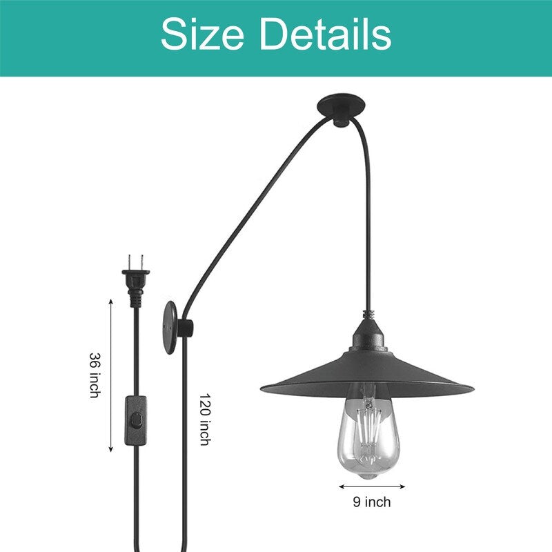 Plug-in pendant light ‎black hanging lights polyvinyl chloride entryway lights