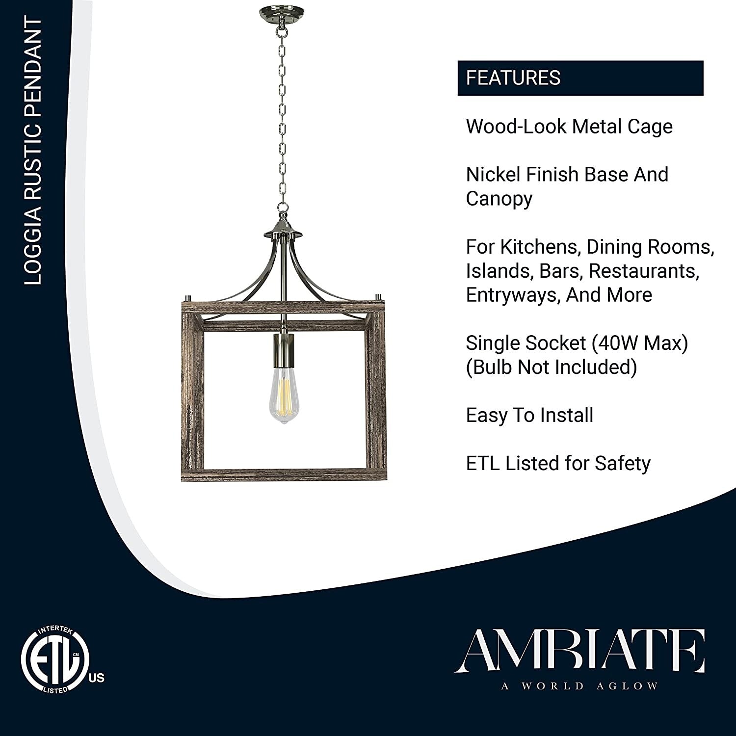Rust pendant light industrial open cage pendant lamp with wood grain finish