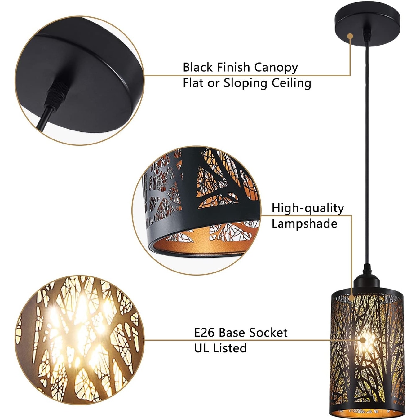 Vintage black pendant light cylinder mini pendant lighting fixture