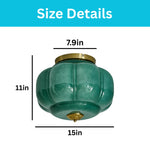 3-Light flush mount fixture glass metal ceiling light green gold wall sconce