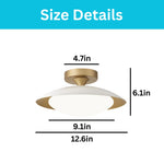 12.6 inch LED modern fixture lamp glass metal ceiling light white gold semi flush mount