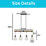 4 Light dining room light black pendant lights metal, wood light fixtures