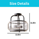 2-Light farmhouse lamp decor seeded dark bronze semi flush mount alloy steel glass ceiling light