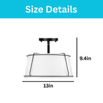 3-light bedroom lamp fabric metal semi flush mount matte black white drum light fixture
