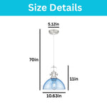 10.5” Hanging light blue glass, brushed nickel dining room lighting glass, metal pendant light