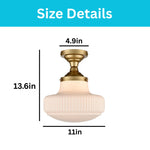 Modern light fixture ribbed glass iron semi flush mount gold ceiling lamp
