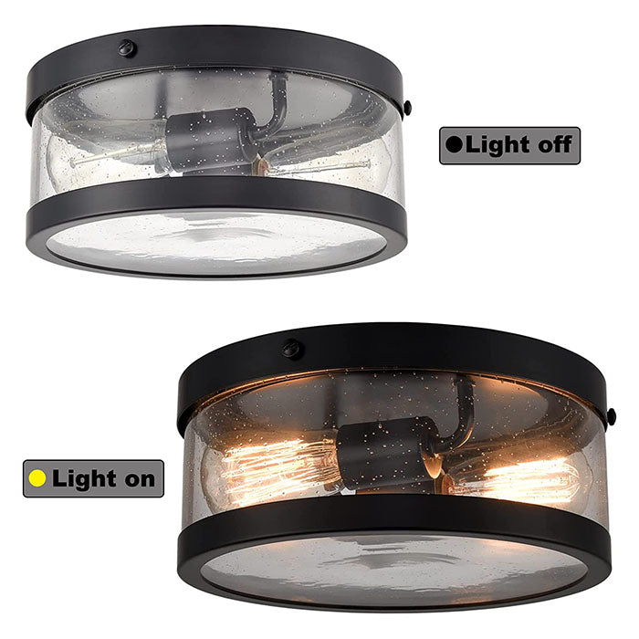 2 light farmhouse flush mount light black flush mount ceiling light with seeded glass shade