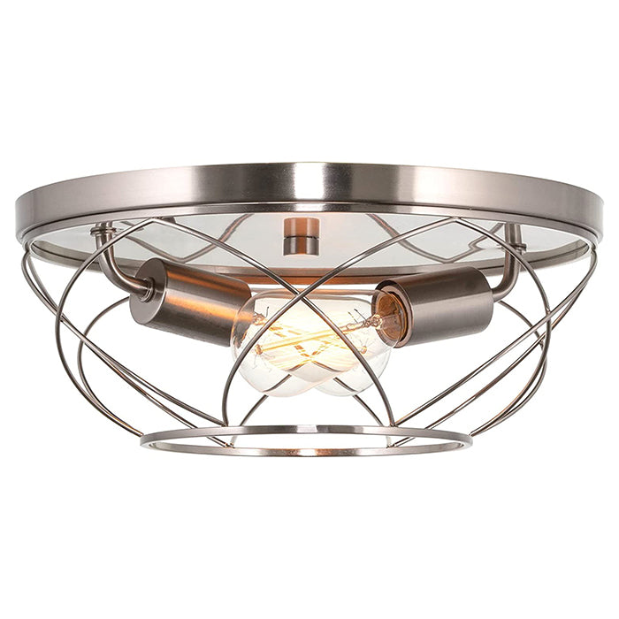 2 light industrial flush mount ceiling lamp cage ceiling light fixture with nickel finish