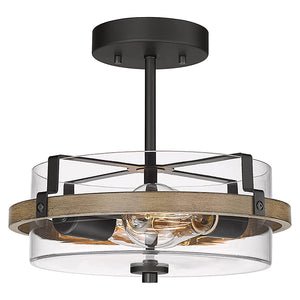 2 light industrial semi flush mount lamp glass black ceiling lighting fixture