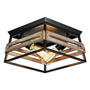 2 light semi flush mount ceiling light fixture farmhoues wood close to ceiling lamp