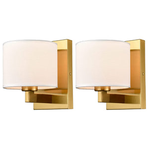 2 pack brass gold wall sconces industrial wall lamp with fabric shade