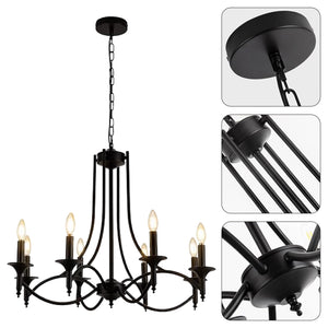 8-Light farmhouse light fixture black industrial pendant light candle kitchen light