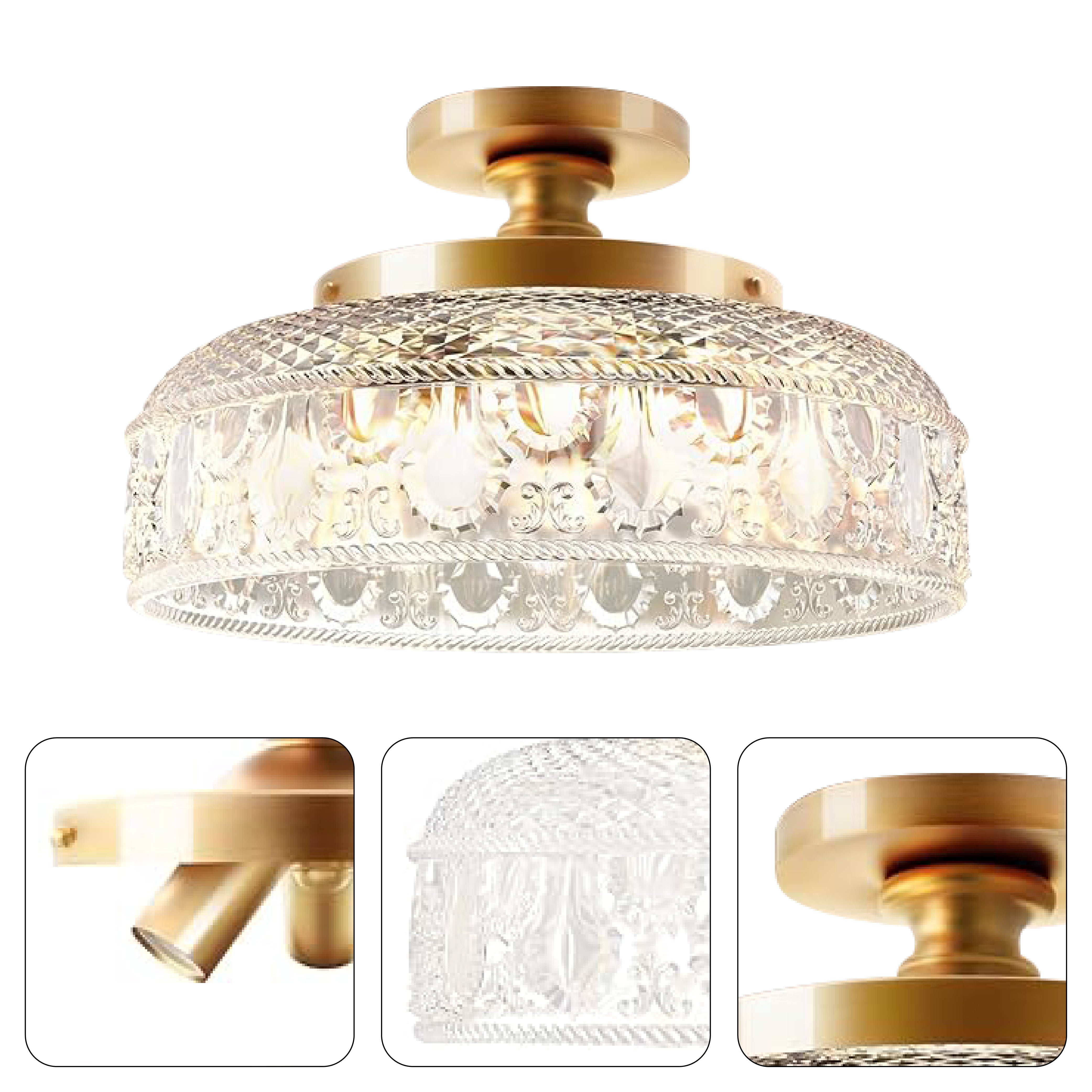 3-Bulb ceiling light gold and clear light fixture aluminum and glass hallway light