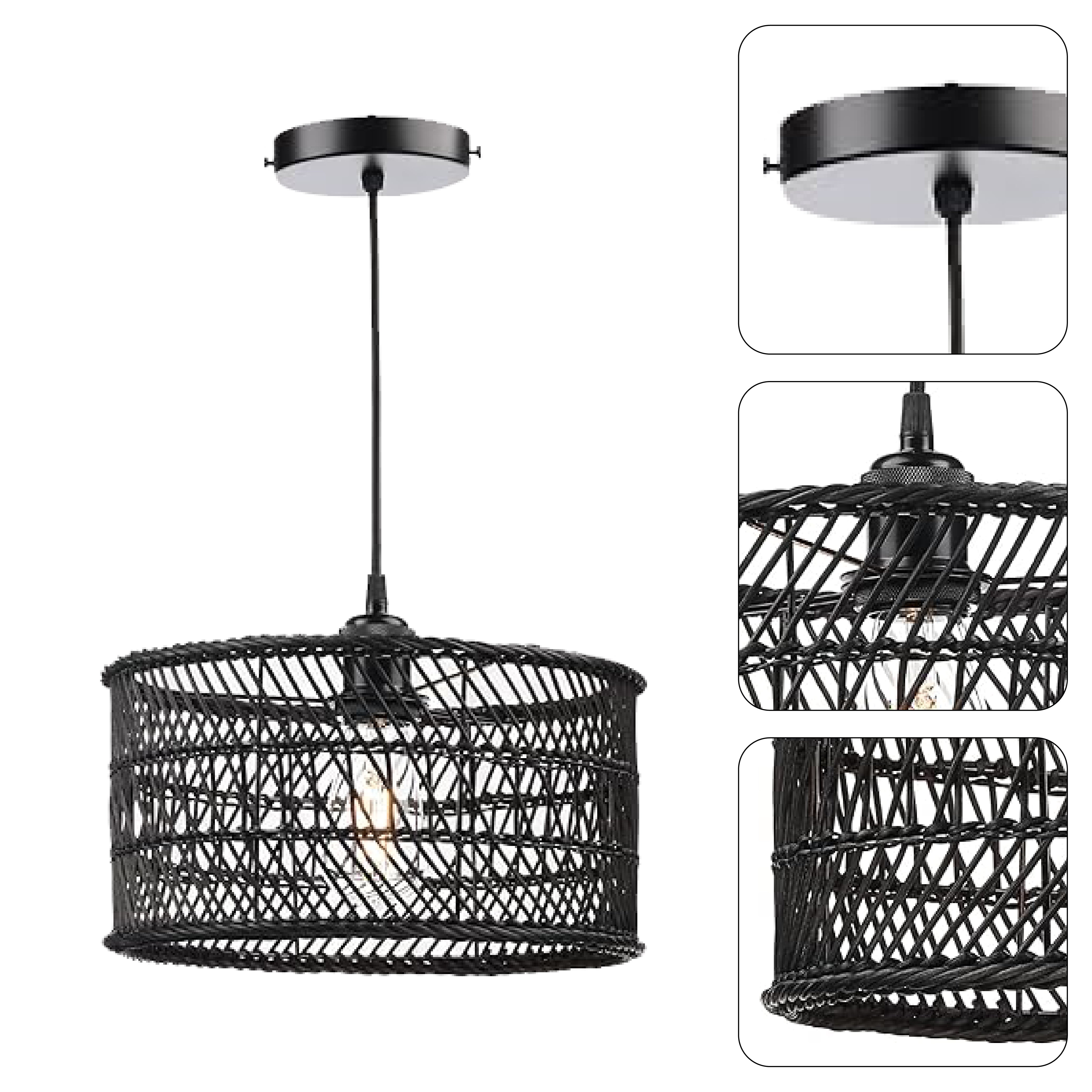 12.4 Inch led light Black light fixture Rattan kitchen light