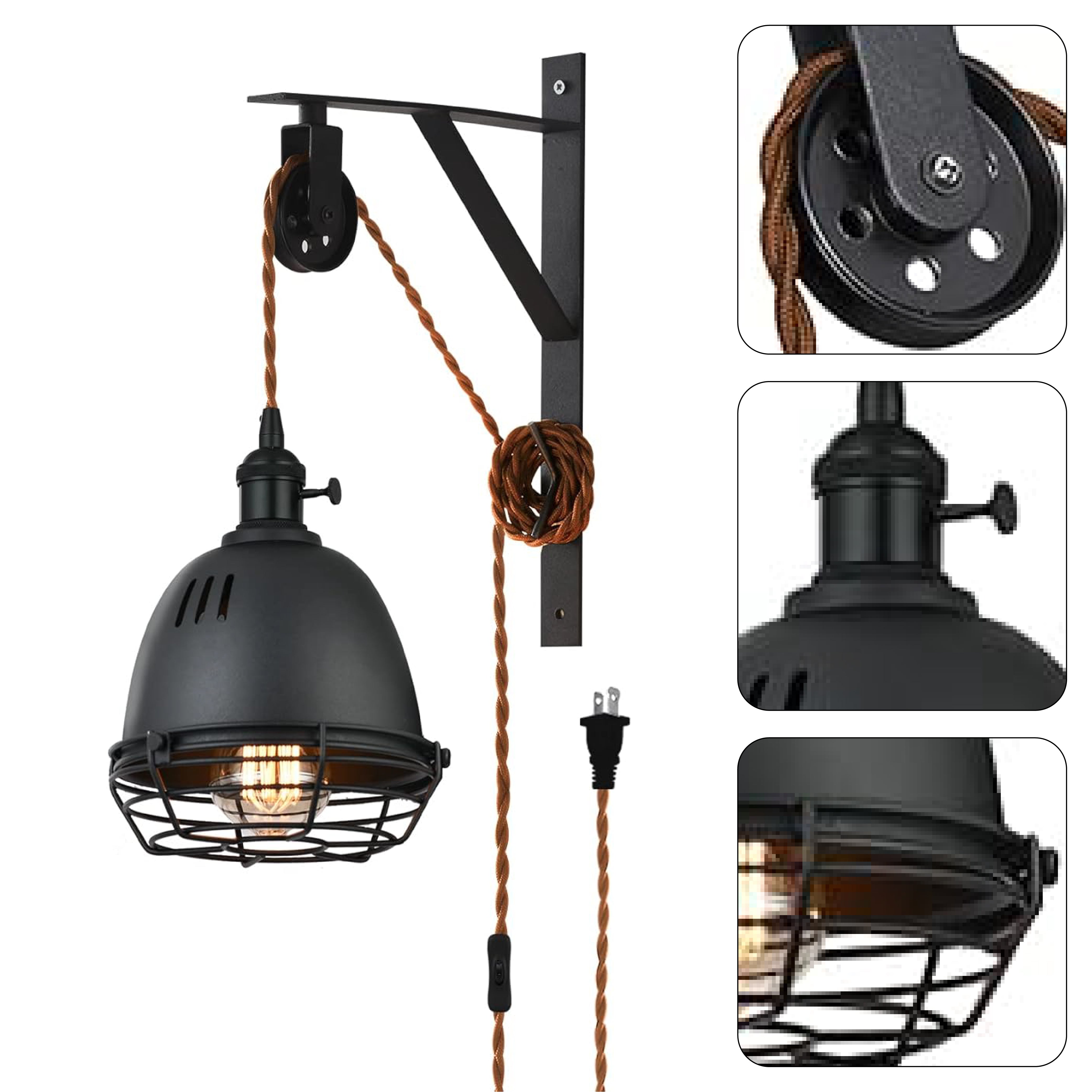 1- Bulbs industrial wall kitchen light black light fixture iron sconce wall light