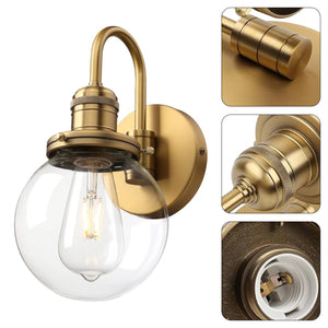 1-Light vintage wall sconce light golden and clear wall mounted light brass and glass fixtures light