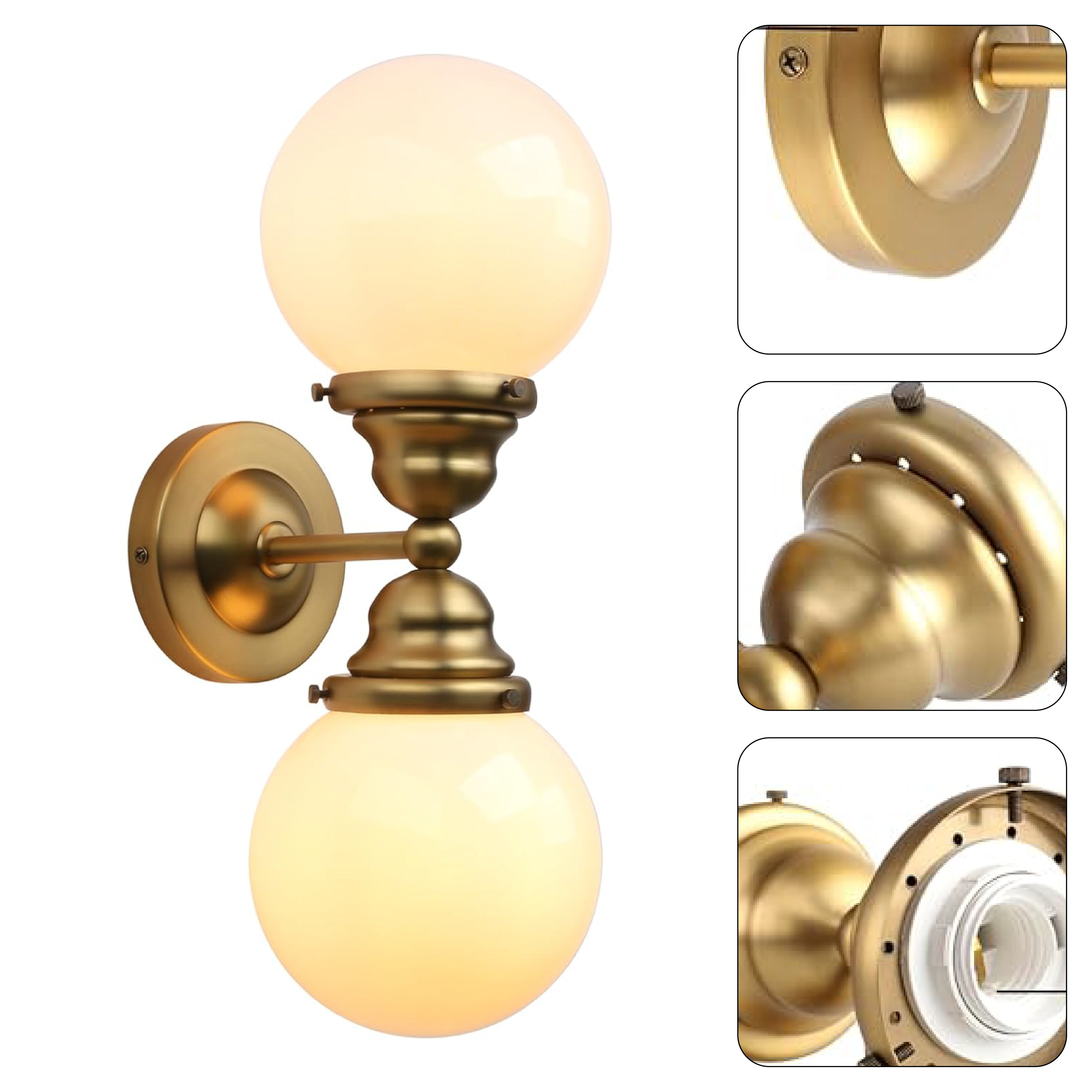 2 Lights industrial sconces light gold and cream wall lighting brass and glass wall vanity light