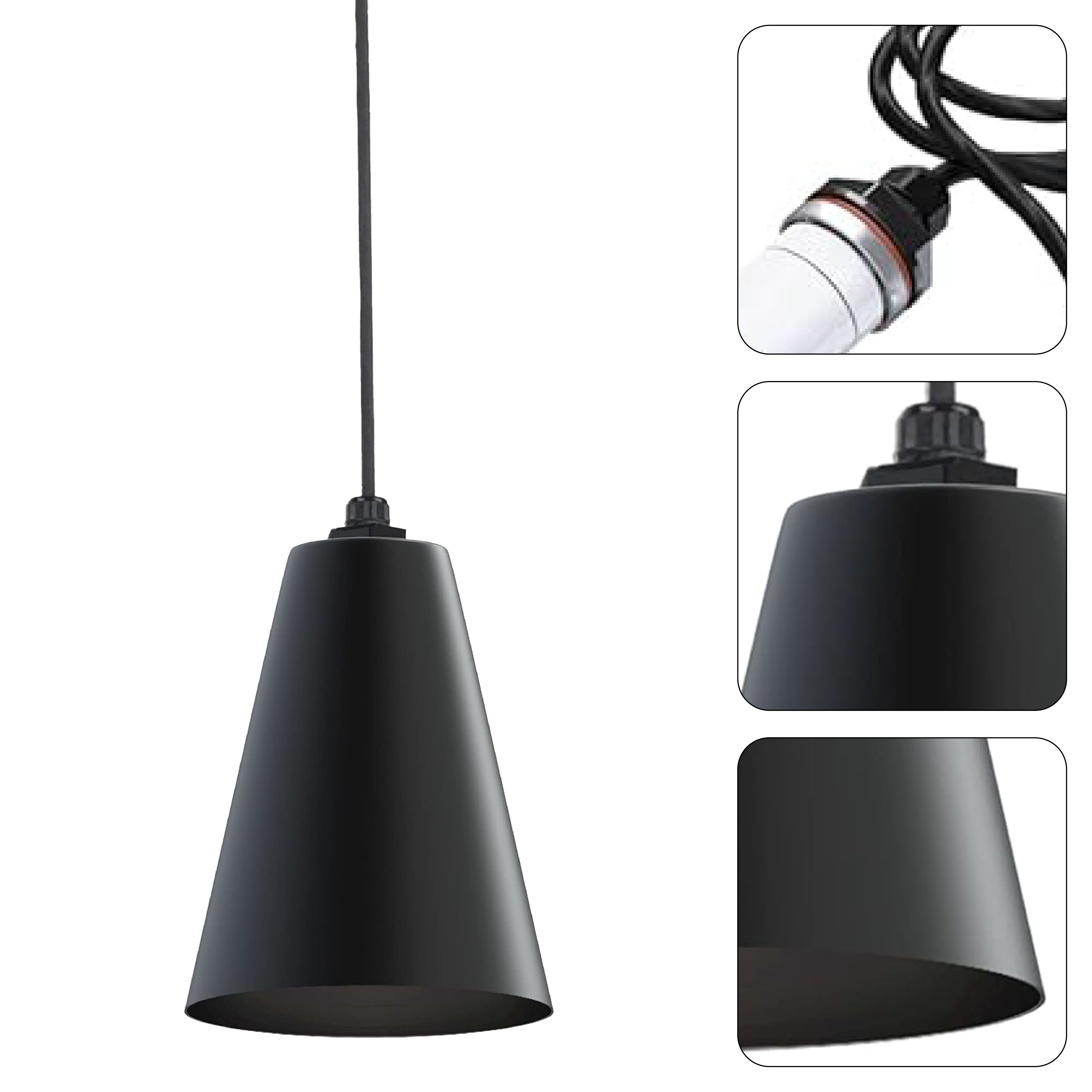 8.5 inch Cone hanging lamp matte black pendant light steel light fixtures