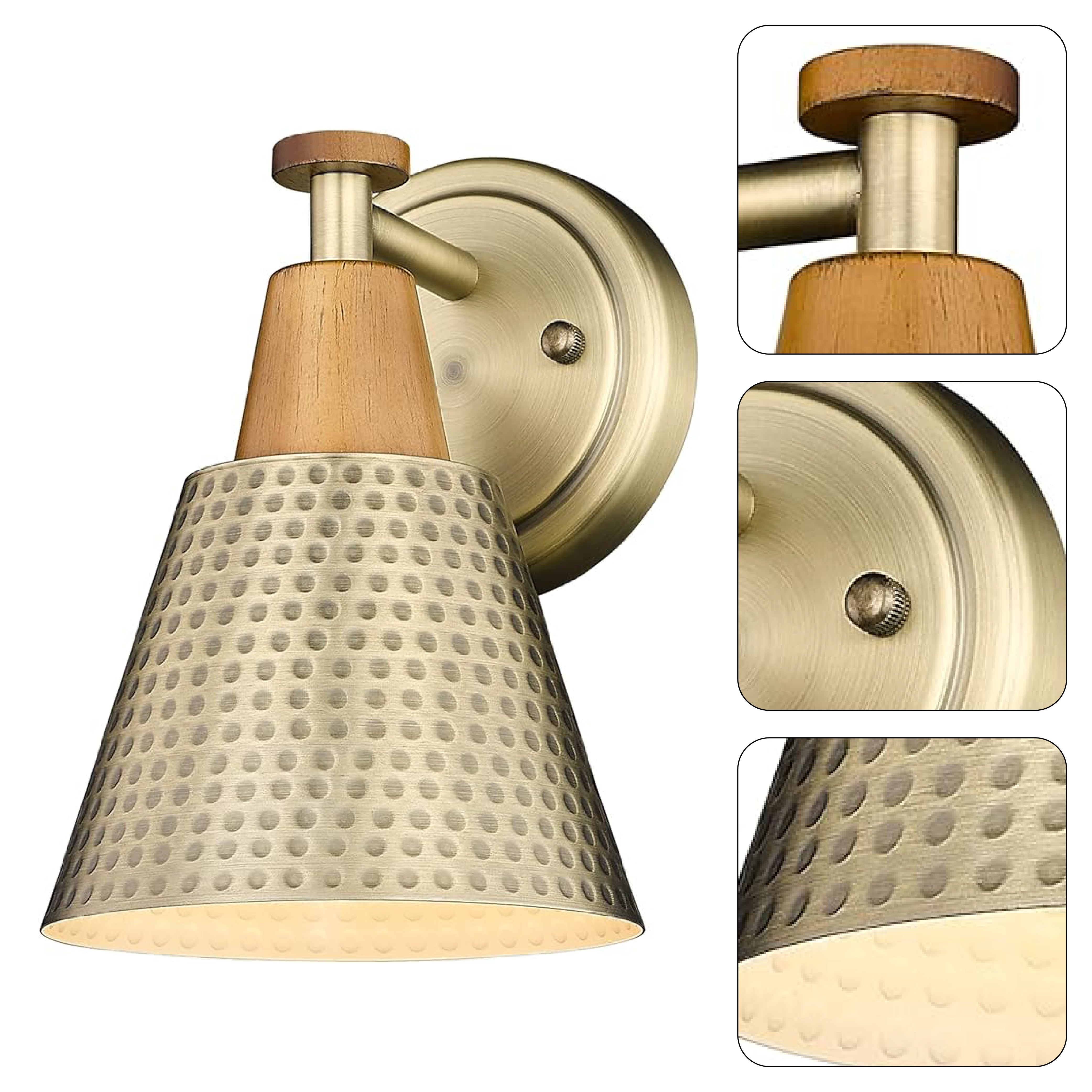 1-Light vintage bathroom light gold and walnut sconce light fixture brass and wood wall light