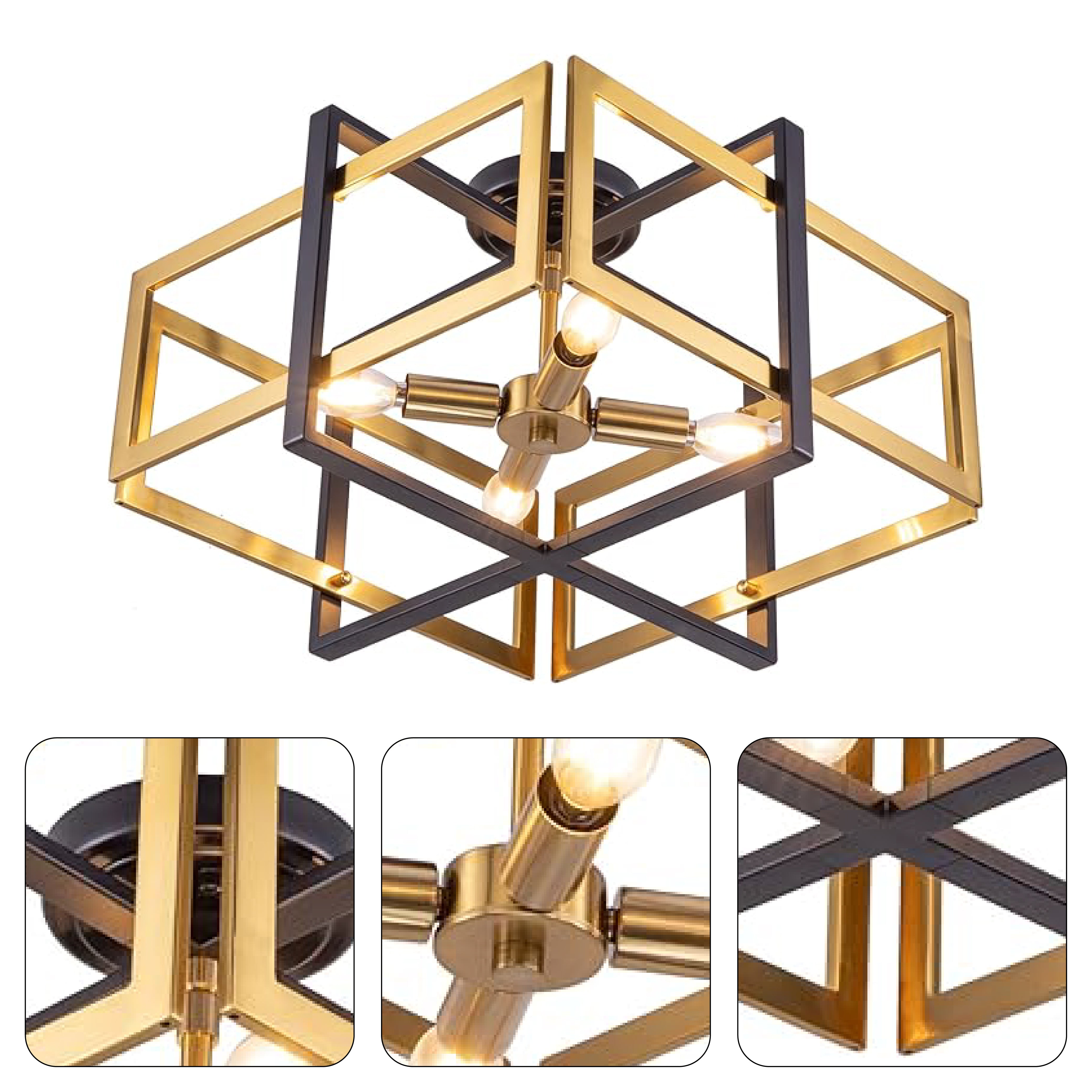 4 Lights Industrial hallway lights flush black and gold ceiling light iron dining light
