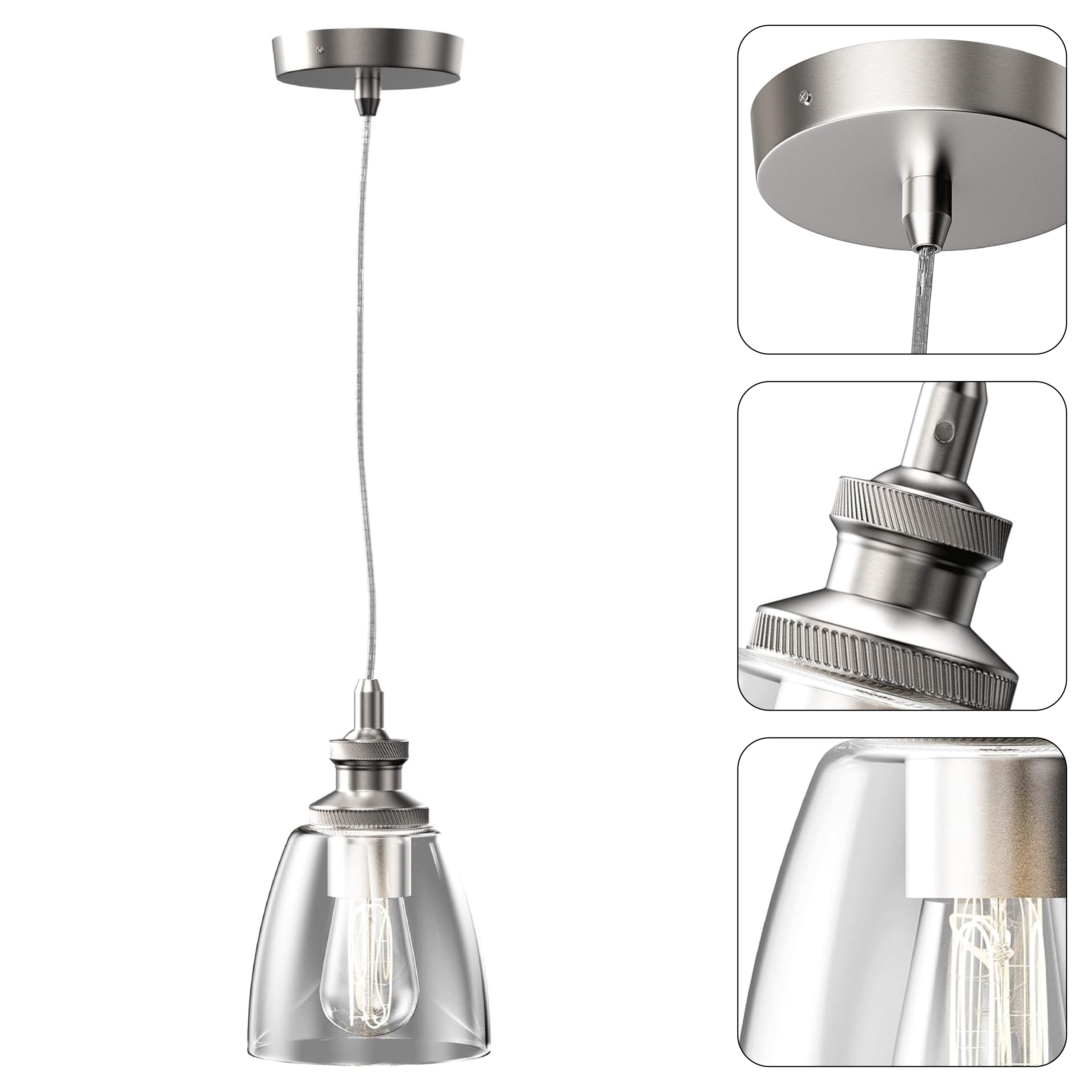 E26 base farmhouse hanging light brushed nickel pendant light steel and glass kitchen light