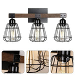 3-Light farmhouse vanity light black and walnut bathroom lighting iron and wood wall light