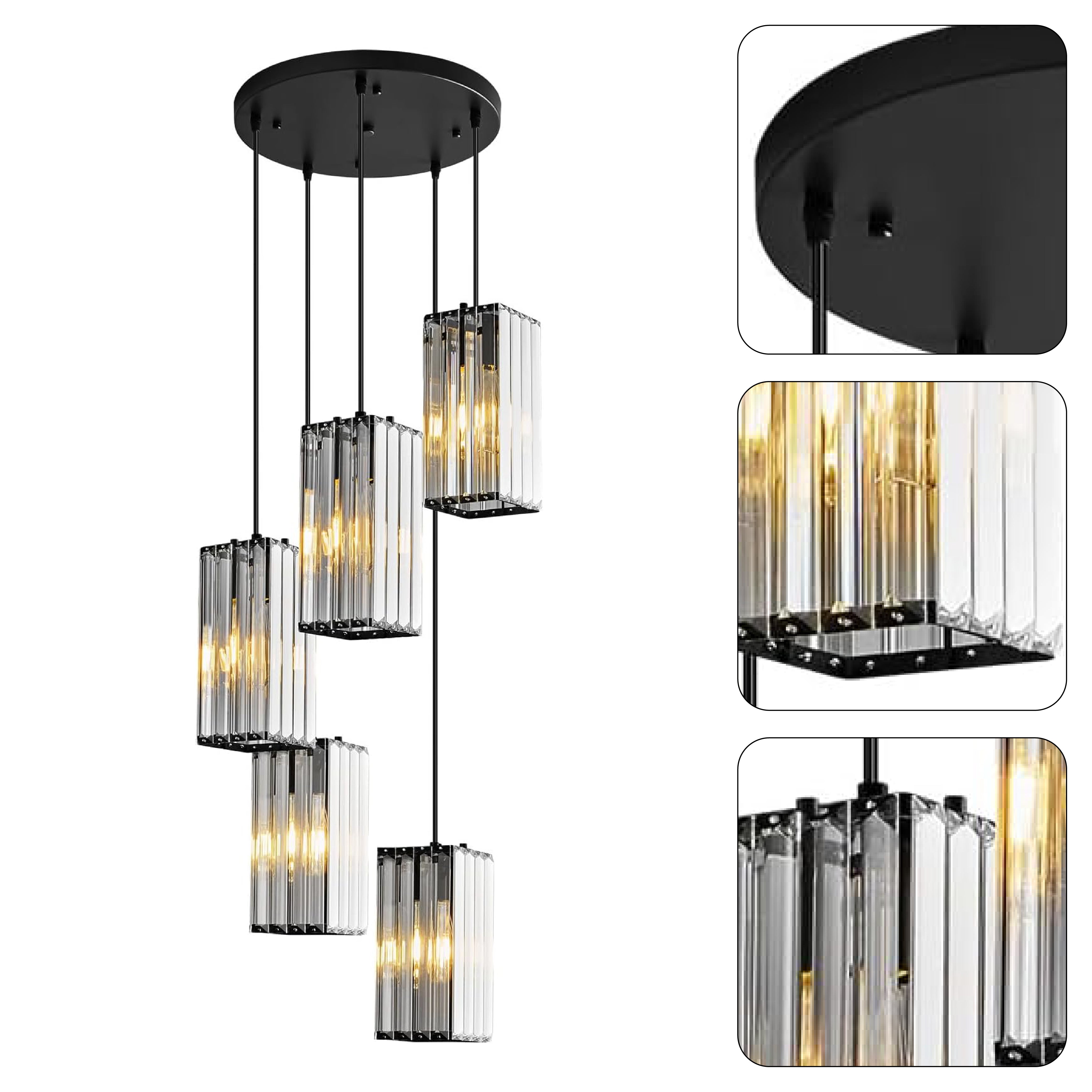5-Light modern pendant lighting black and transparent hanging lighting crystal island lights