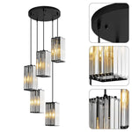 5-Light modern pendant lighting black and transparent hanging lighting crystal island lights