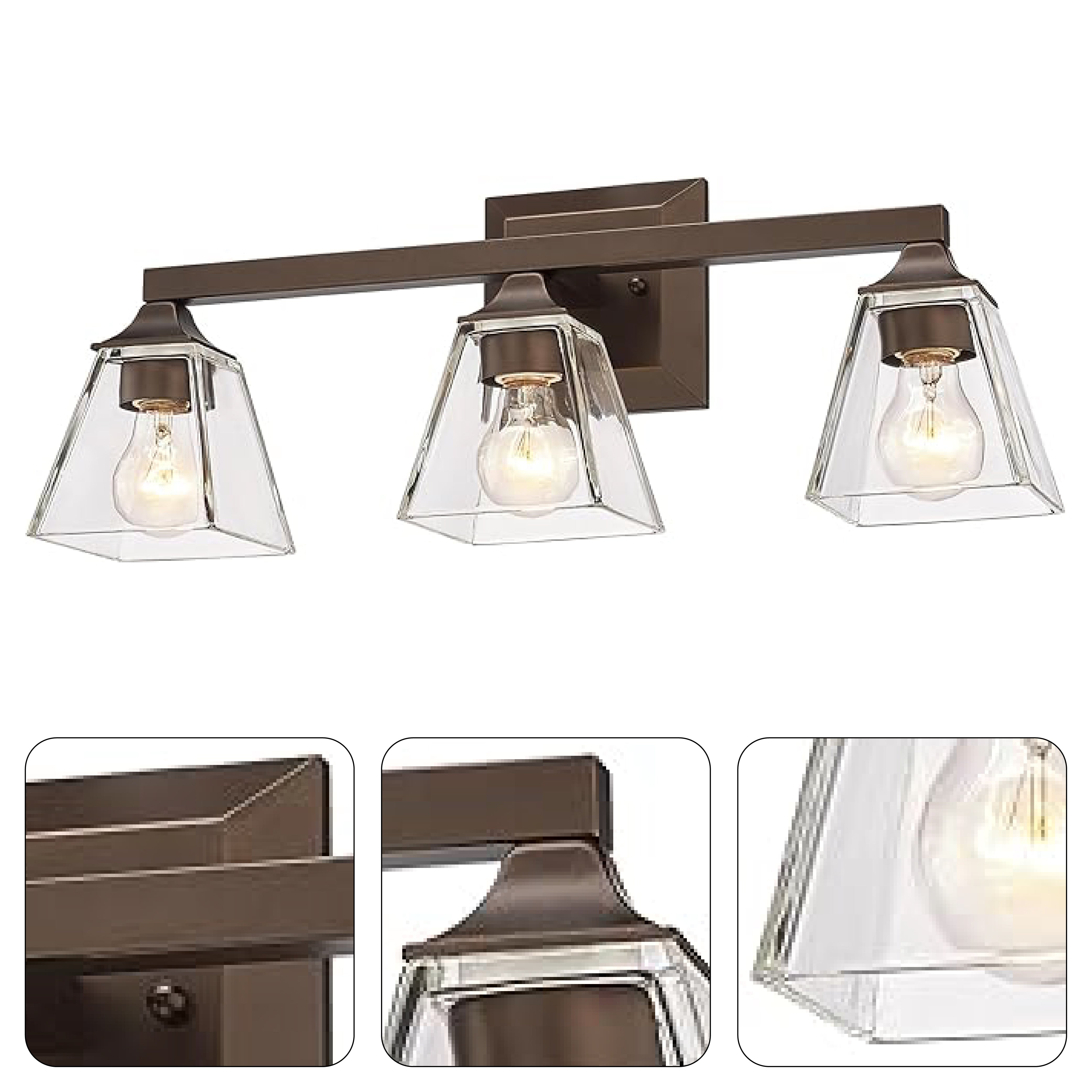 3-light industrial light fixtures light oil-rubbed bronze and clear wall light iron and glass vanity lights for mirror