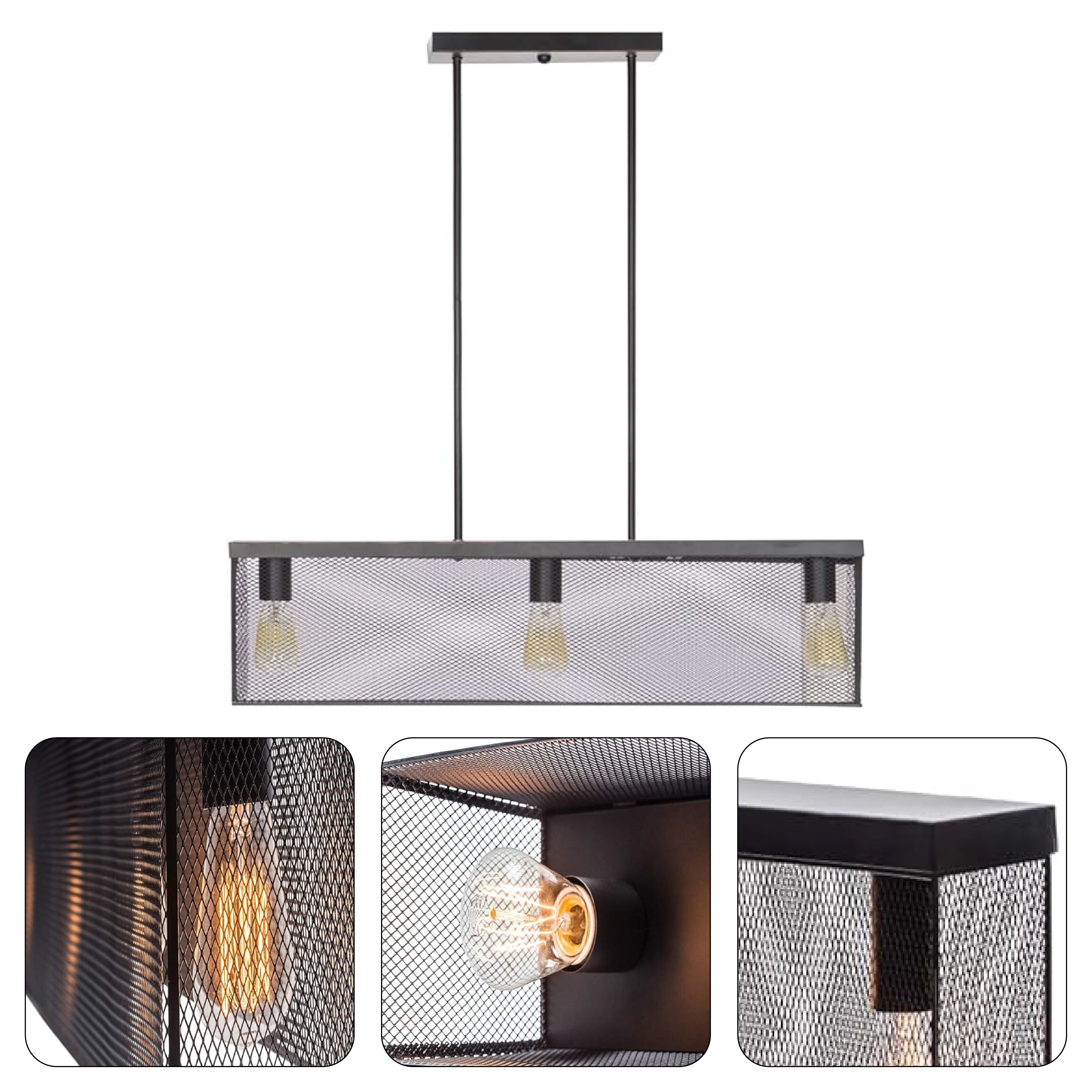 Satin black hanging light metal island lights mesh shade pendant lights