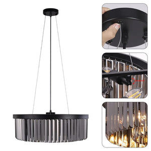 6 Lights farmhouse crystal chandelier lights Smoke Grey dining  lighting island kitchen light