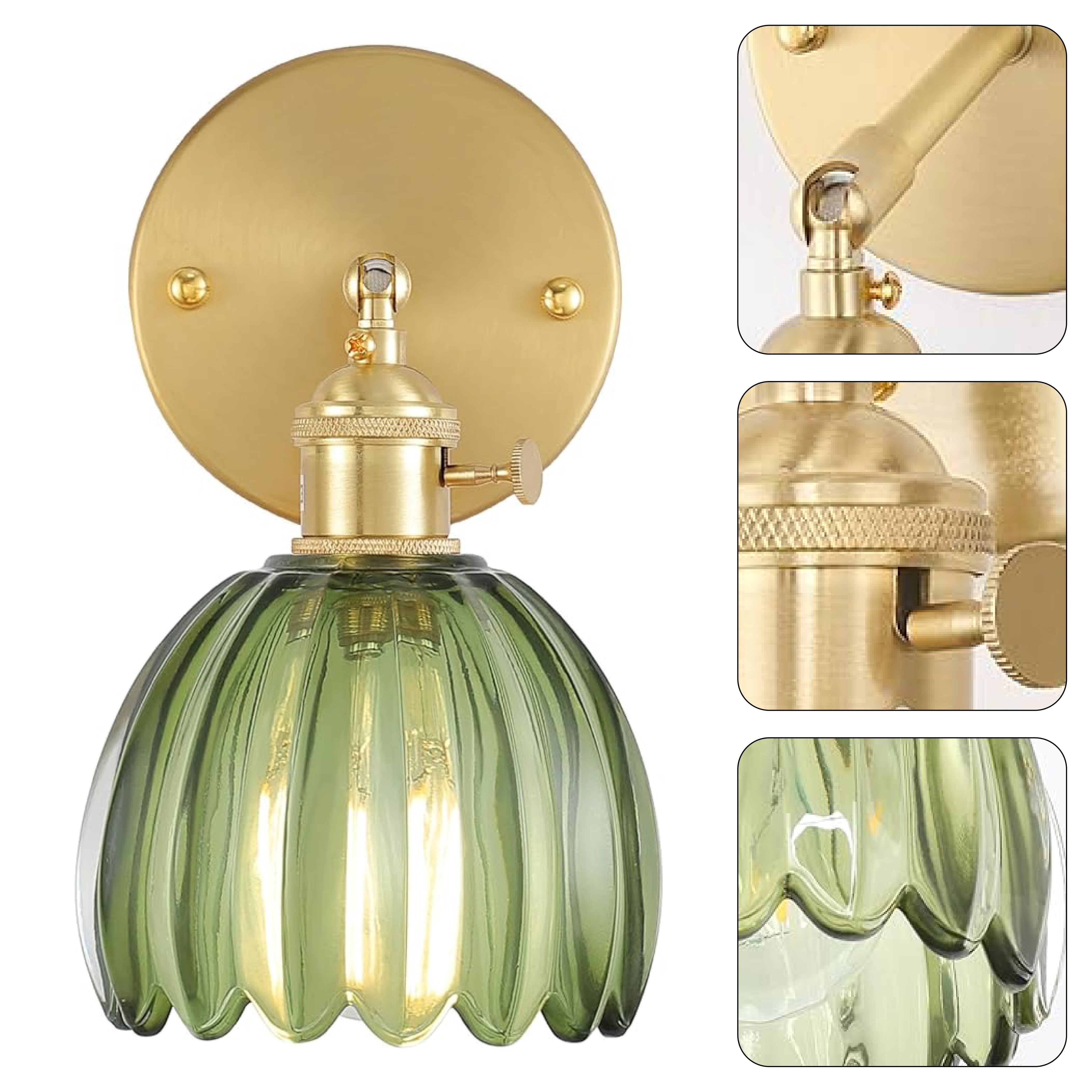 180 degree stand vintage bedroom light gold and green fixture light brass and glass wall light