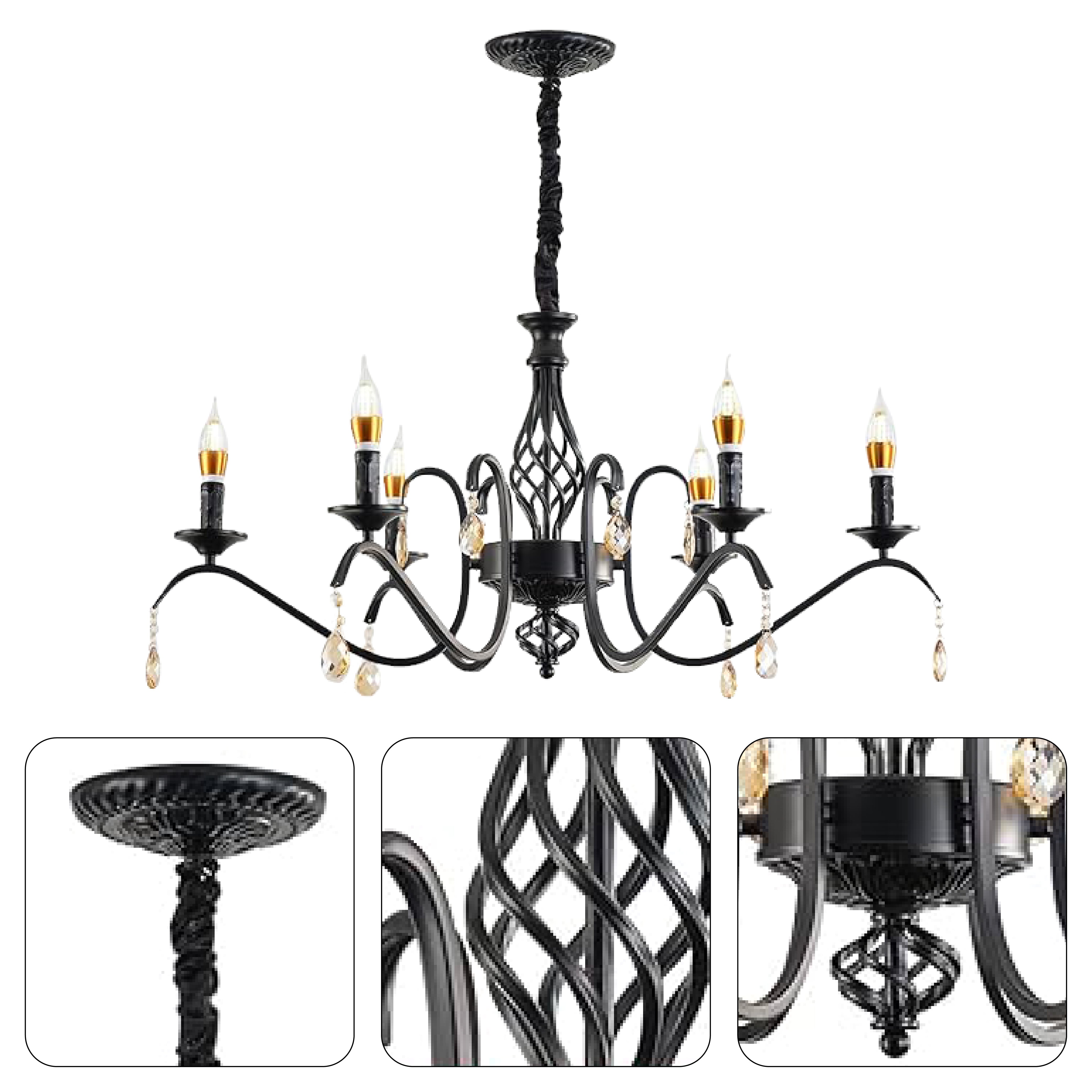 6-Light Farmhouse chandelier lighting Black kitchen light Metal entryway light