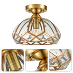 1-Light dimmabl hallway light gold and clear semi flush lamp steel and glass ceiling light