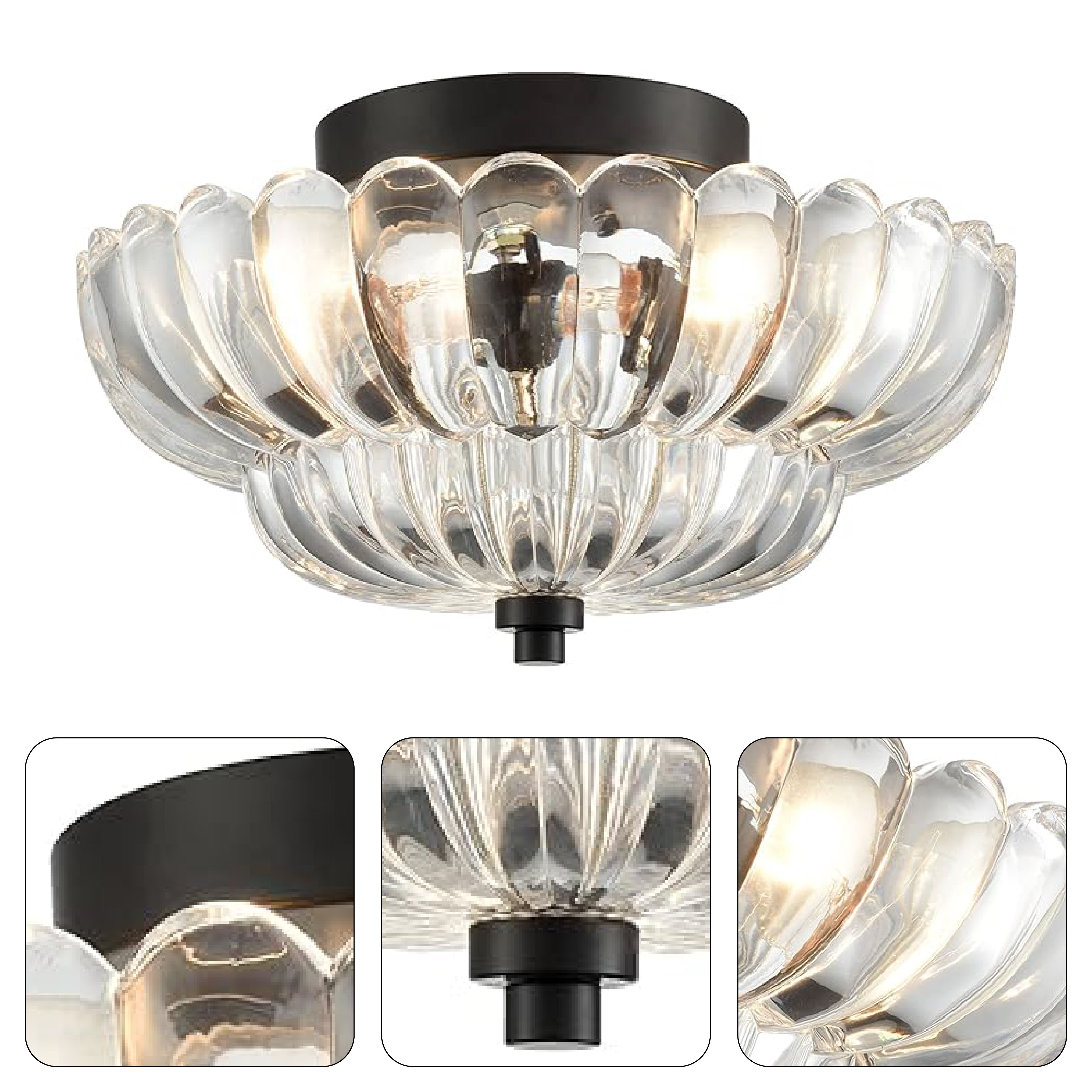 3-light fixture hallway light black and clear mount flush light metal and glass ceiling light