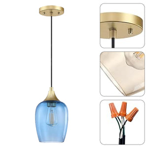 3 Pack kitchen Island lights Ancient Blue pendant lights Glass hanging lamp