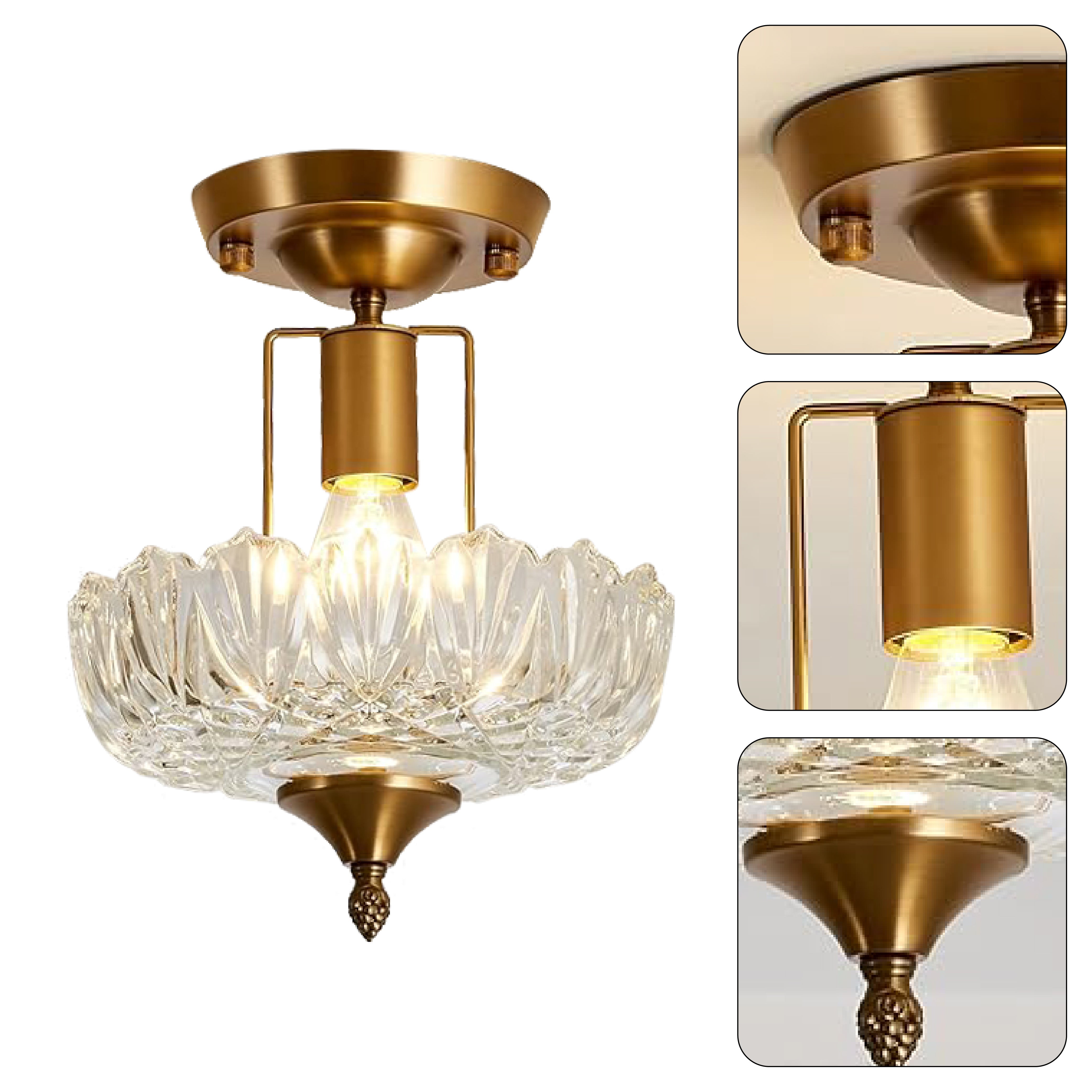 E26 vintage kitchen light clear and gold  hallway fixture light glass and Iron ceiling light
