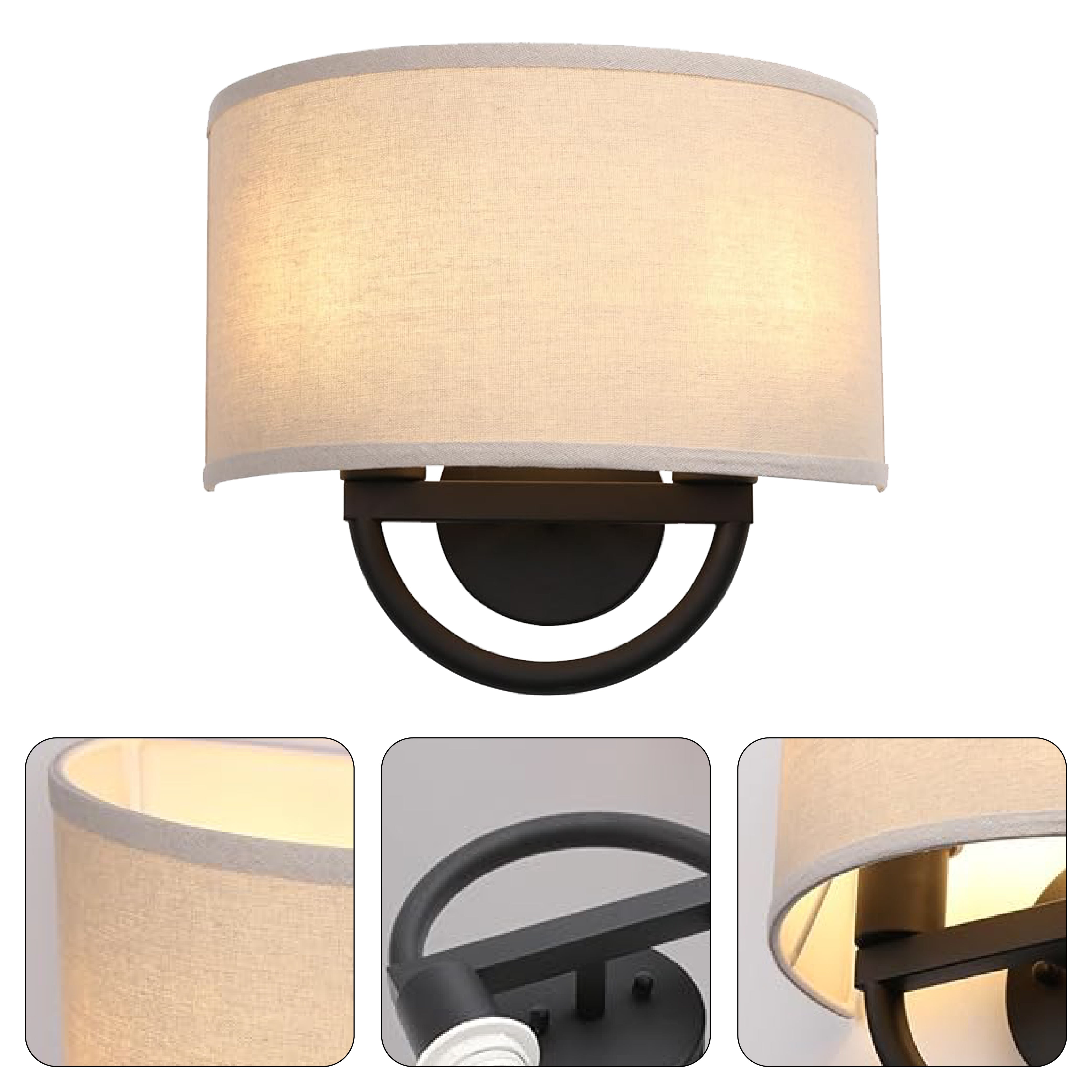 2-Lights industrial  sconce light black and white wall lighting iron and fabric fixture light