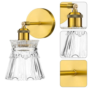 1-bulb vintage vanity light copper and clear fixture light brass and glass bath wall lights