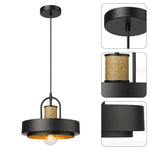 1-Light farmhouse kitchen island black pendant light lights rattan,hemp rope and metal hanging light