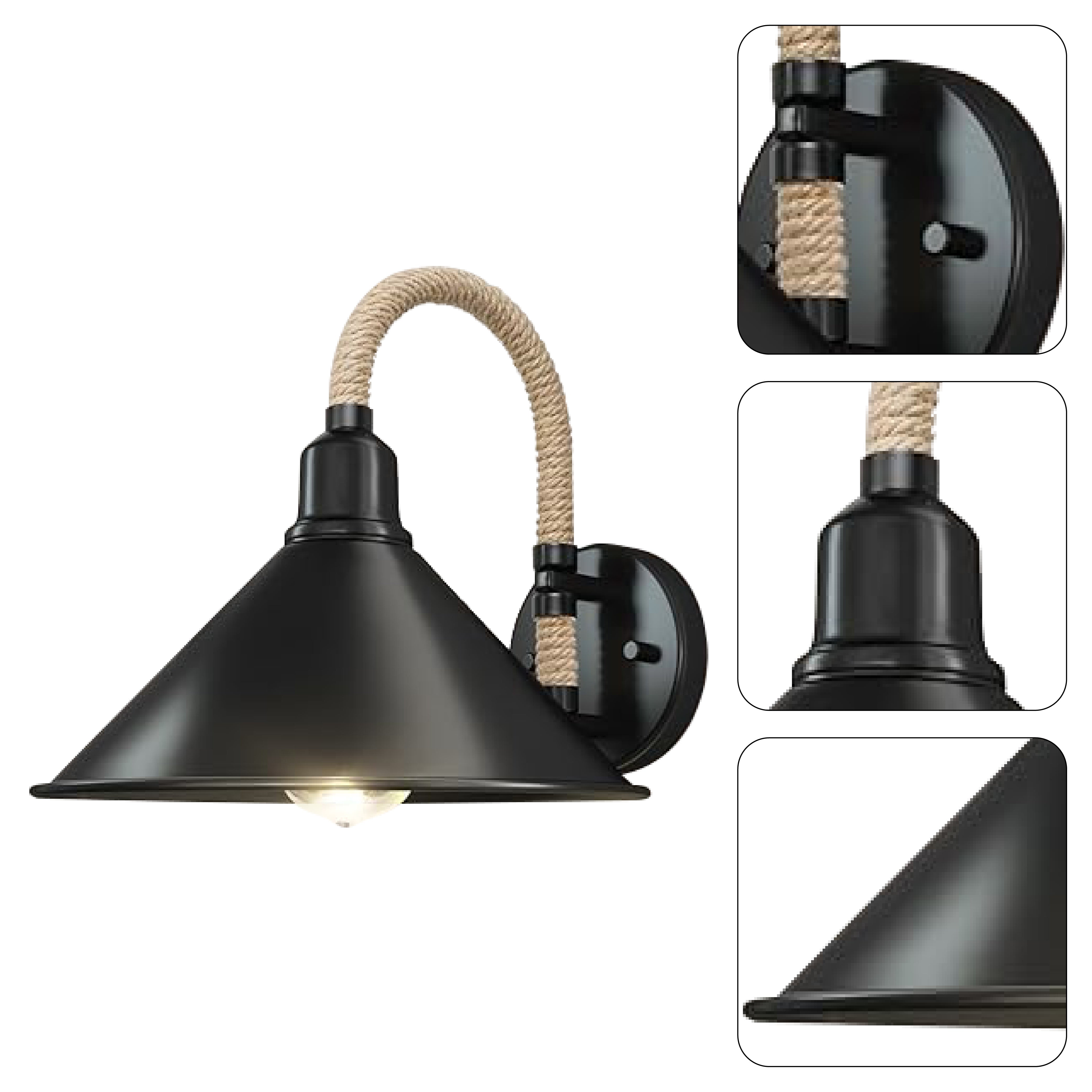 E26 Bulb industrial wall sconce lighting black wall mount light steel hemp rope kitchen light