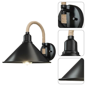 E26 Bulb industrial wall sconce lighting black wall mount light steel hemp rope kitchen light