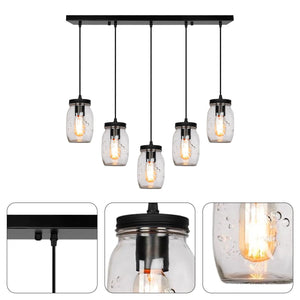 5-Light farmhouse lightning fixture black kitchen lighting glass and metal pendant lights