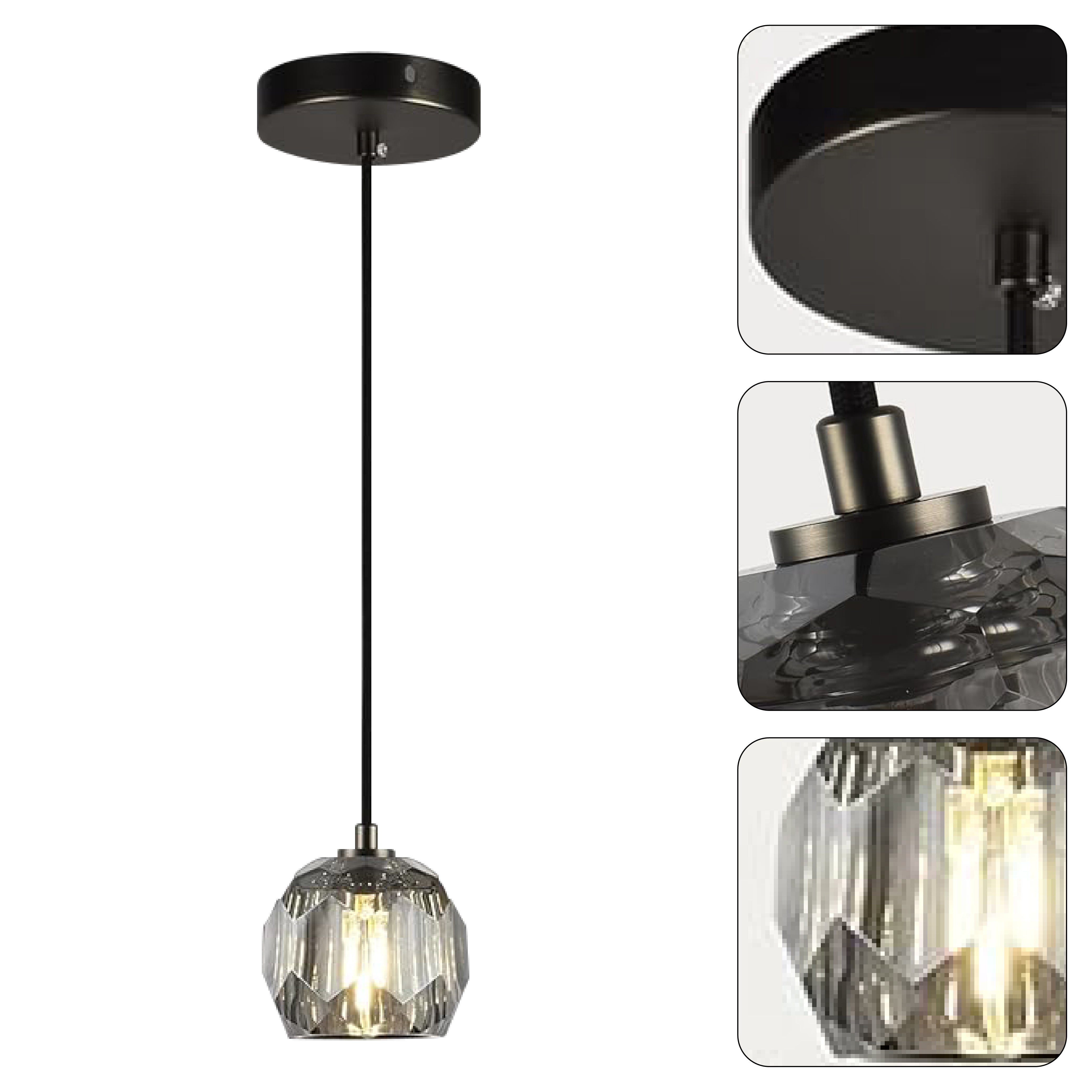 Adjustable braided cord kitchen light ‎black and smoke light fixture metal and crystal pendant light